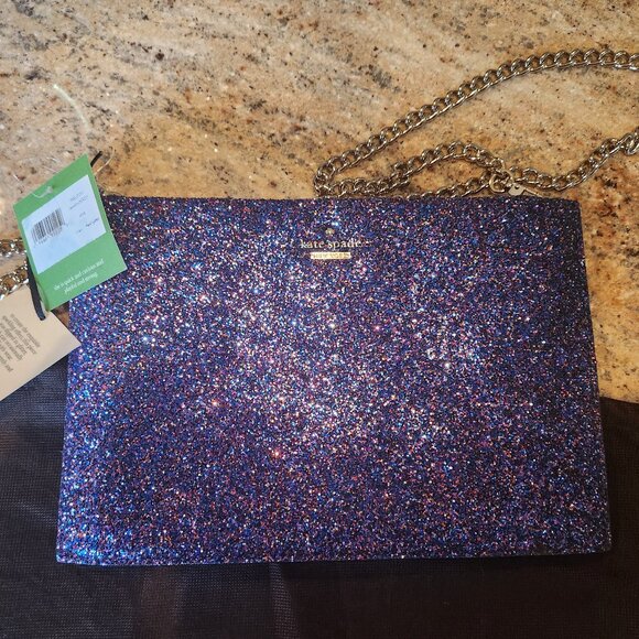 KATE SPADE Cameron Street Glitter Sima pink purple clutch handbag NEW - Picture 1 of 12